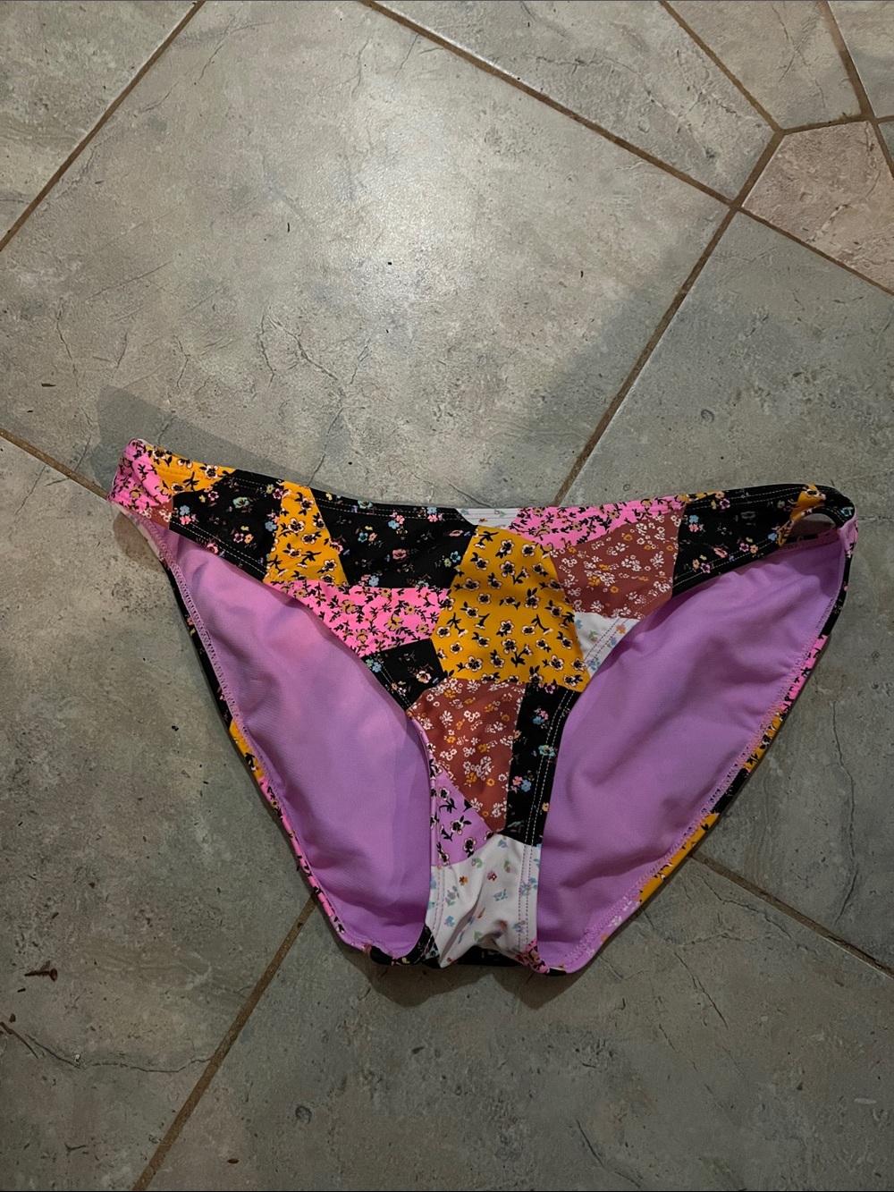 Patchwork Floral Bikini Bottoms in Pink, Yellow & Black
